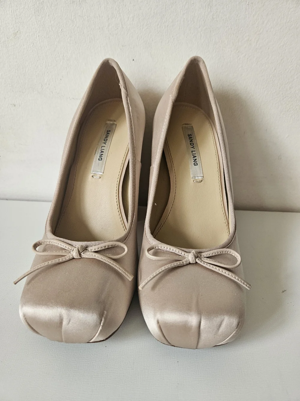Sandy Liang Pink Satin Bow Accent Pumps